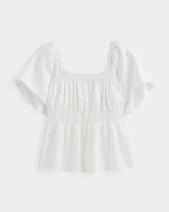 The Flutter-Sleeve Top in Stretch Linen