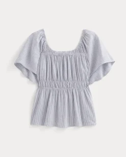 The Flutter-Sleeve Top in Stretch Linen
