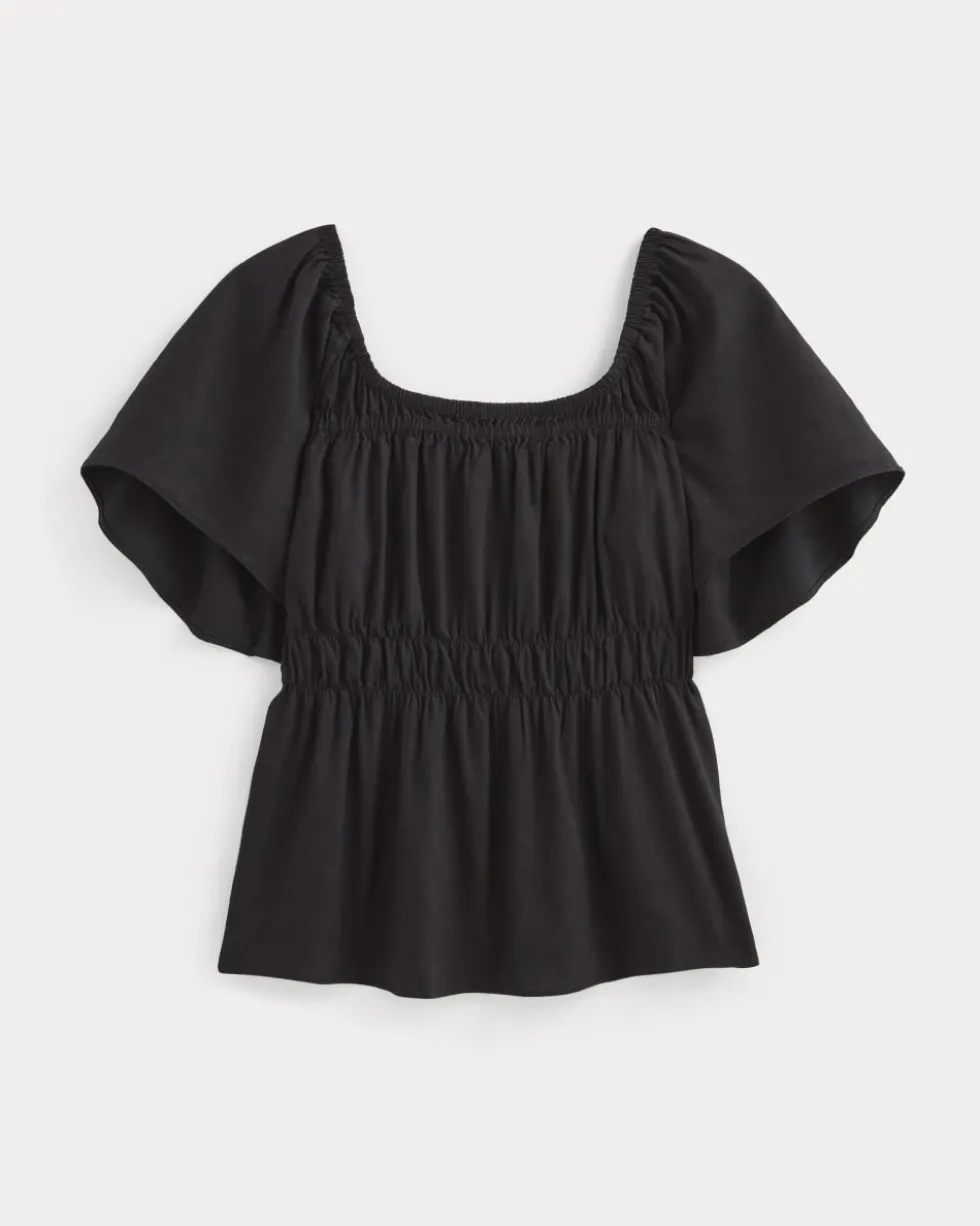 The Flutter-Sleeve Top in Stretch Linen