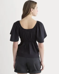 The Flutter-Sleeve Top in Stretch Linen