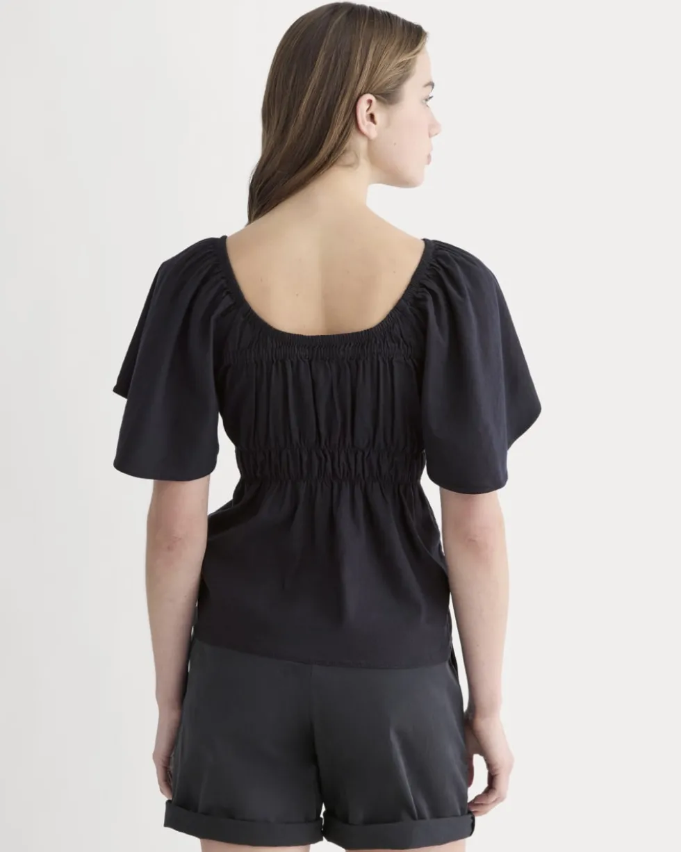 The Flutter-Sleeve Top in Stretch Linen