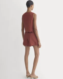 Tie-Front Scallop Tank in Linen