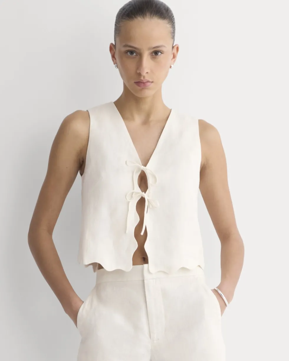 Tie-Front Scallop Tank in Linen