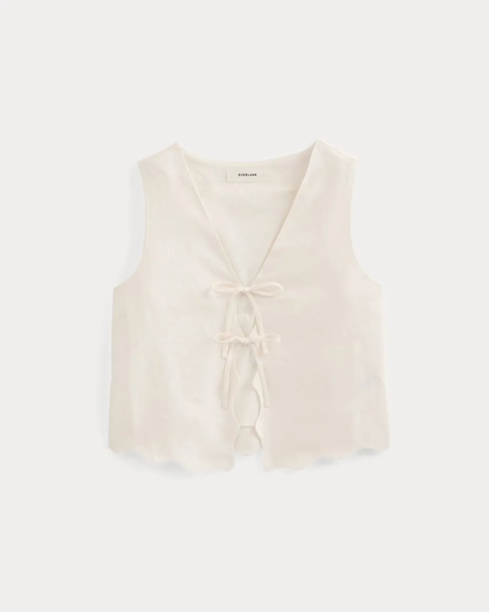 Tie-Front Scallop Tank in Linen