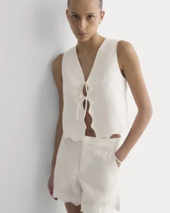 Tie-Front Scallop Tank in Linen