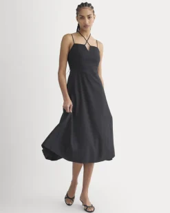Tie-Neck Dress in Stretch Linen