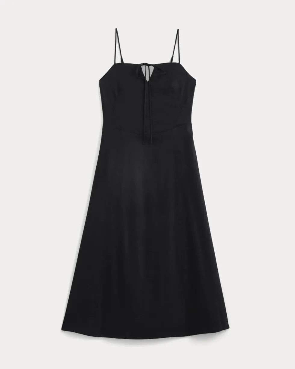 Tie-Neck Dress in Stretch Linen