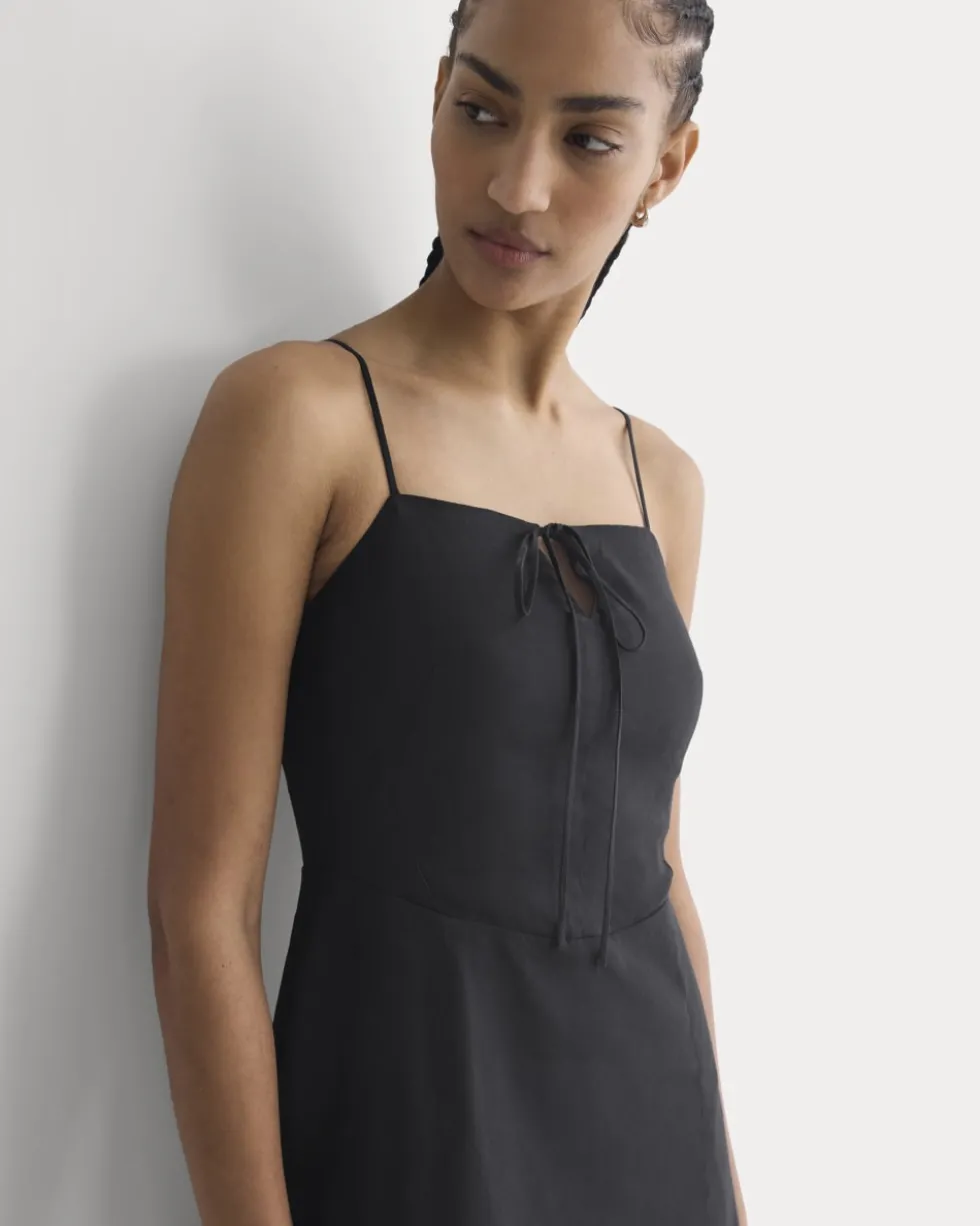 Tie-Neck Dress in Stretch Linen