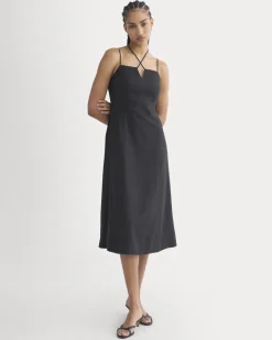 Tie-Neck Dress in Stretch Linen