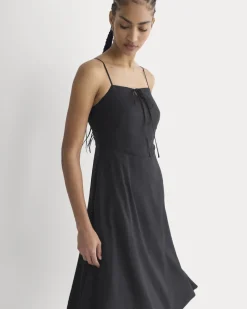 Tie-Neck Dress in Stretch Linen