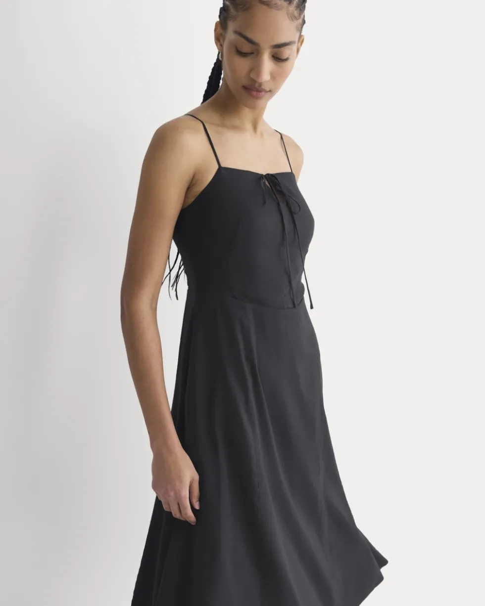 Tie-Neck Dress in Stretch Linen
