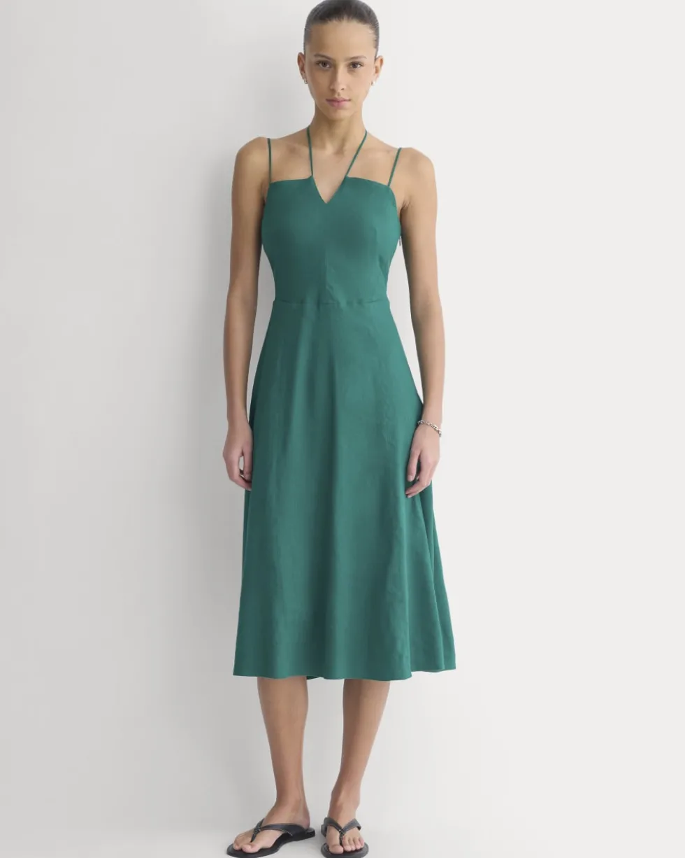 Tie-Neck Dress in Stretch Linen