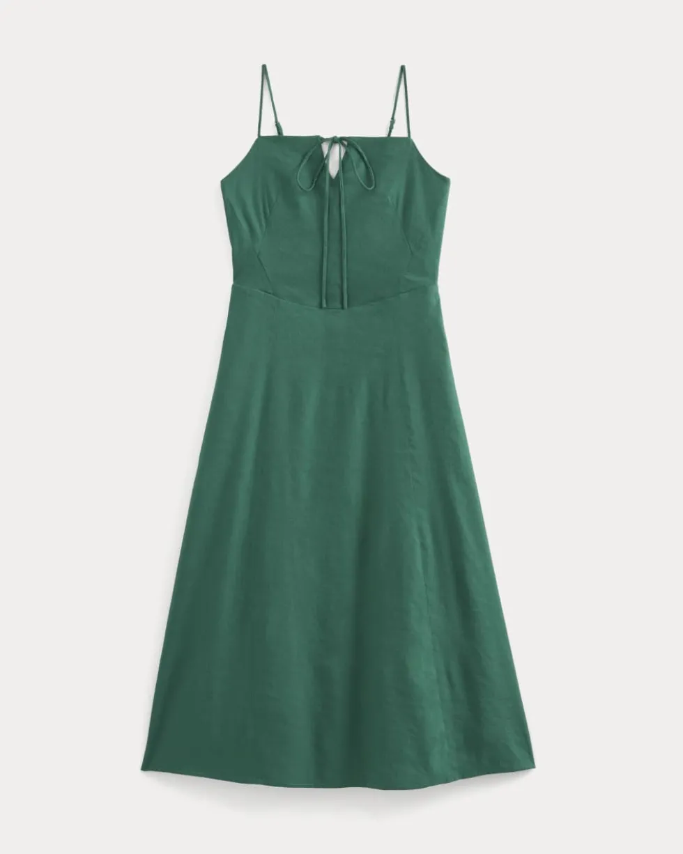 Tie-Neck Dress in Stretch Linen
