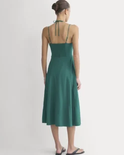 Tie-Neck Dress in Stretch Linen