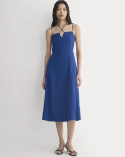 Tie-Neck Dress in Stretch Linen