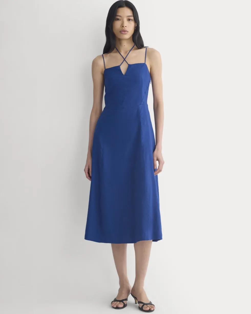 Tie-Neck Dress in Stretch Linen