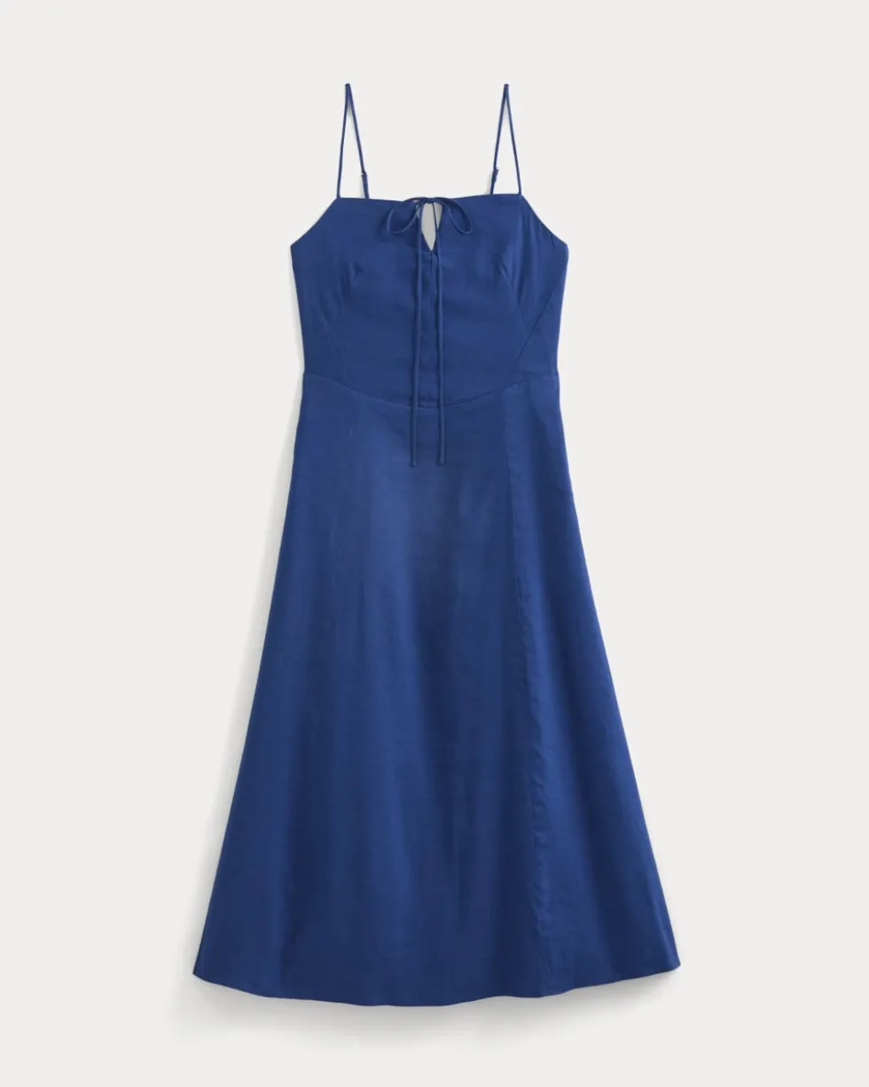 Tie-Neck Dress in Stretch Linen