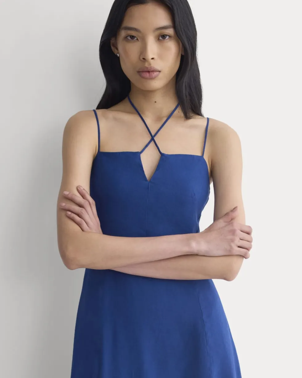 Tie-Neck Dress in Stretch Linen