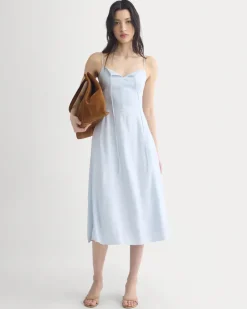 Tie-Neck Dress in Stretch Linen