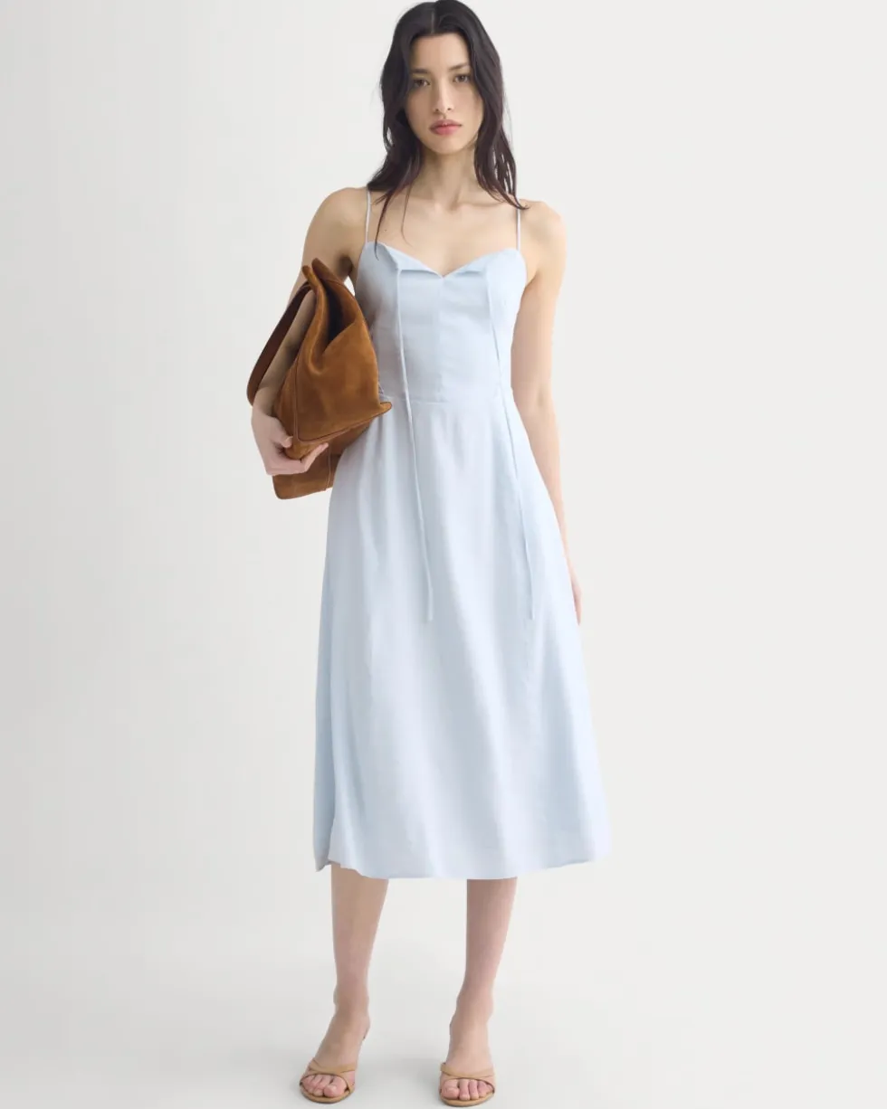Tie-Neck Dress in Stretch Linen