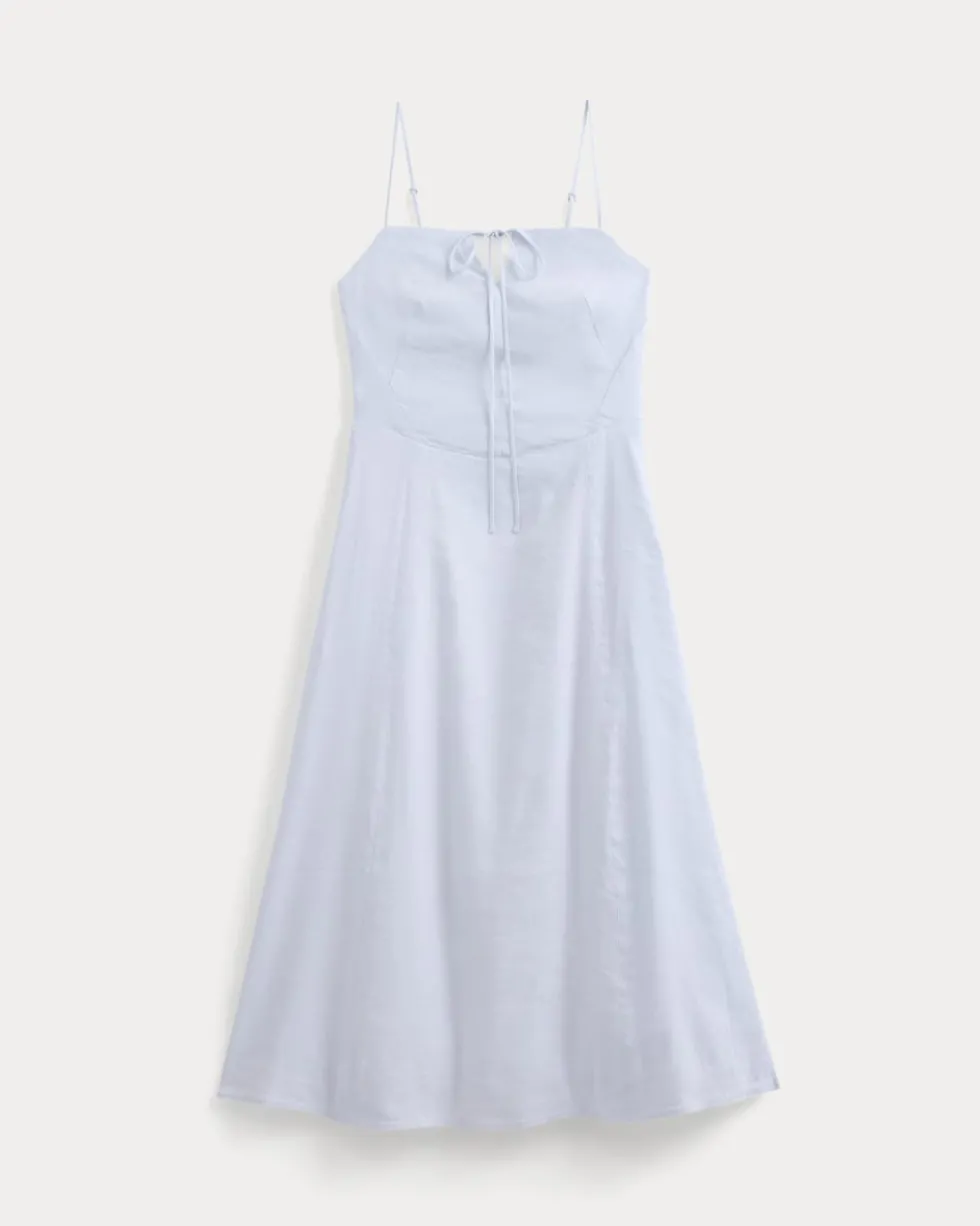 Tie-Neck Dress in Stretch Linen