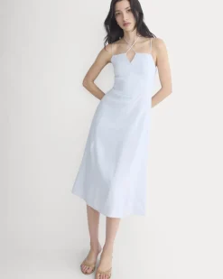 Tie-Neck Dress in Stretch Linen
