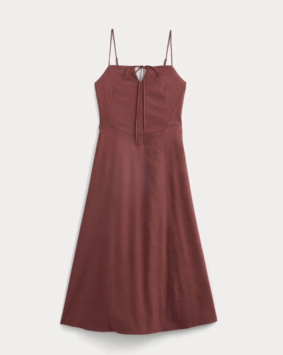 Tie-Neck Dress in Stretch Linen