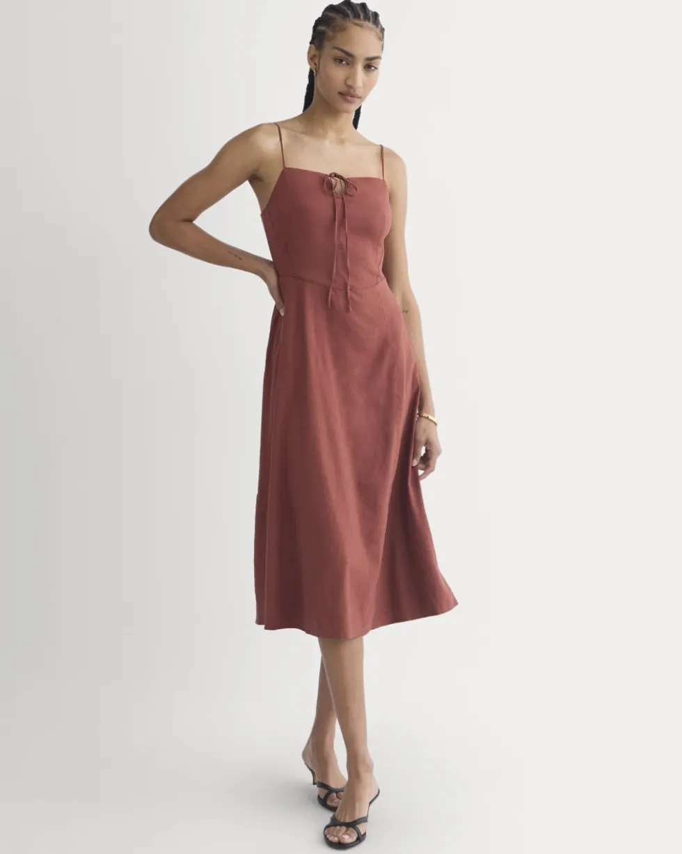 Tie-Neck Dress in Stretch Linen
