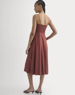 Tie-Neck Dress in Stretch Linen