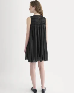 Twisted Pleated Mini Dress in Silk Georgette