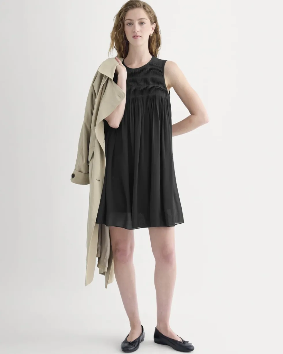 Twisted Pleated Mini Dress in Silk Georgette