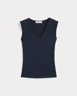V-Neck Tank in Pointelle