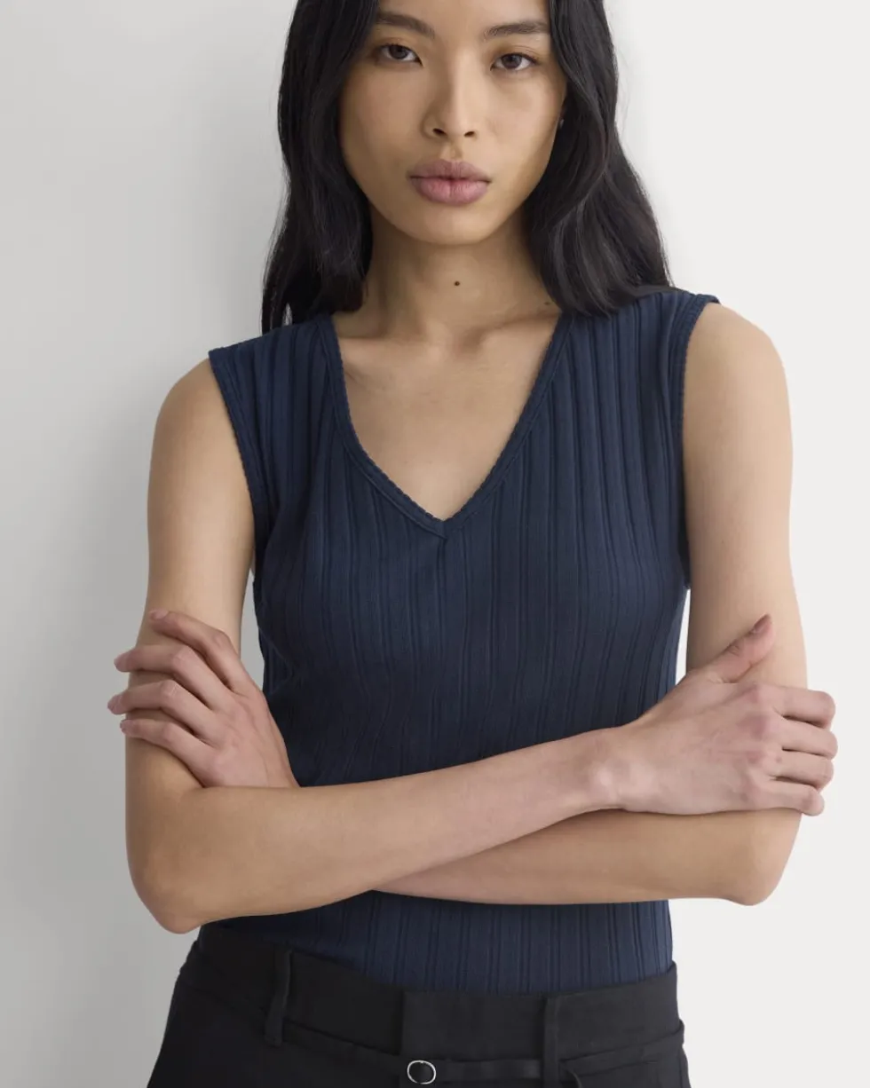 V-Neck Tank in Pointelle