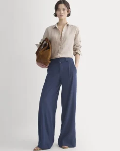 Wide-Leg Belted Pant in Stretch Linen