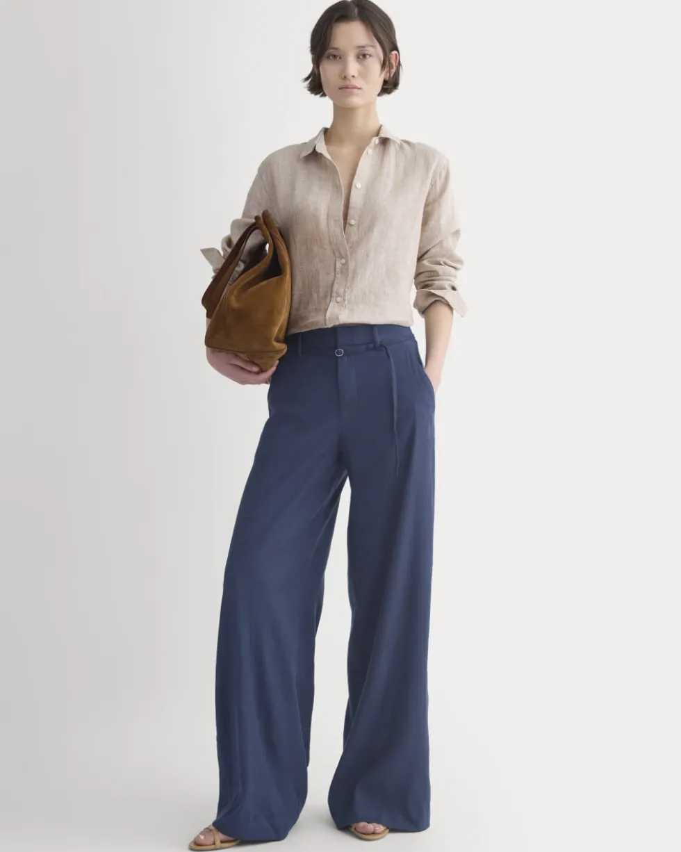 Wide-Leg Belted Pant in Stretch Linen