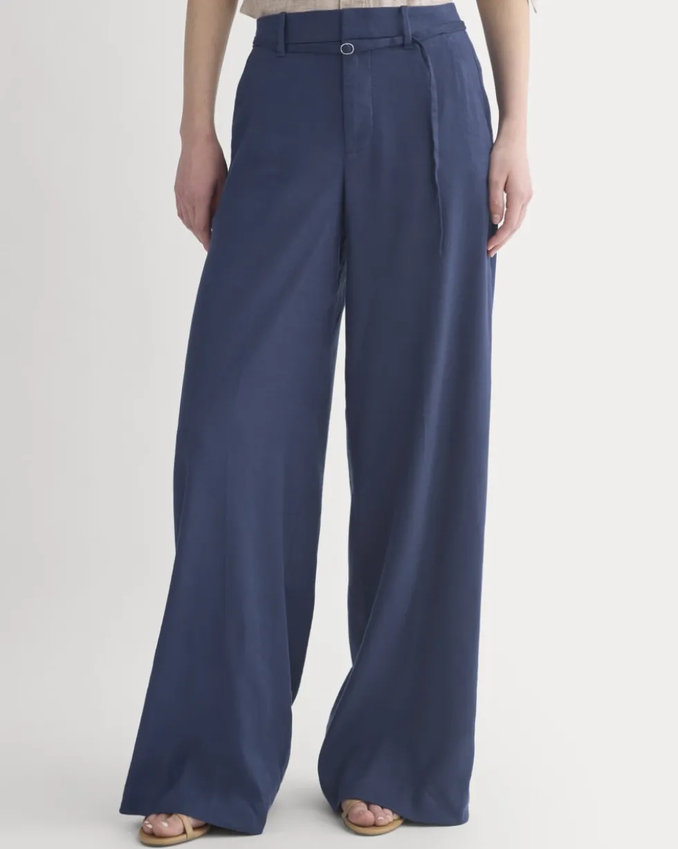 Wide-Leg Belted Pant in Stretch Linen