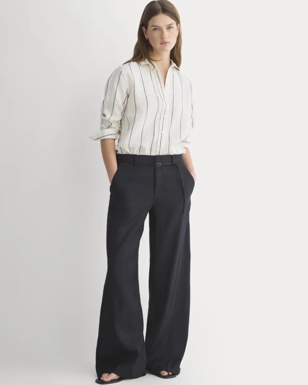 Wide-Leg Belted Pant in Stretch Linen
