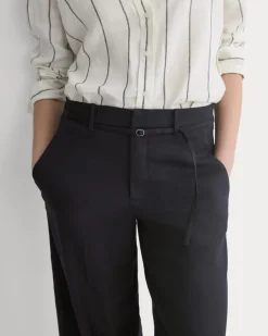 Wide-Leg Belted Pant in Stretch Linen