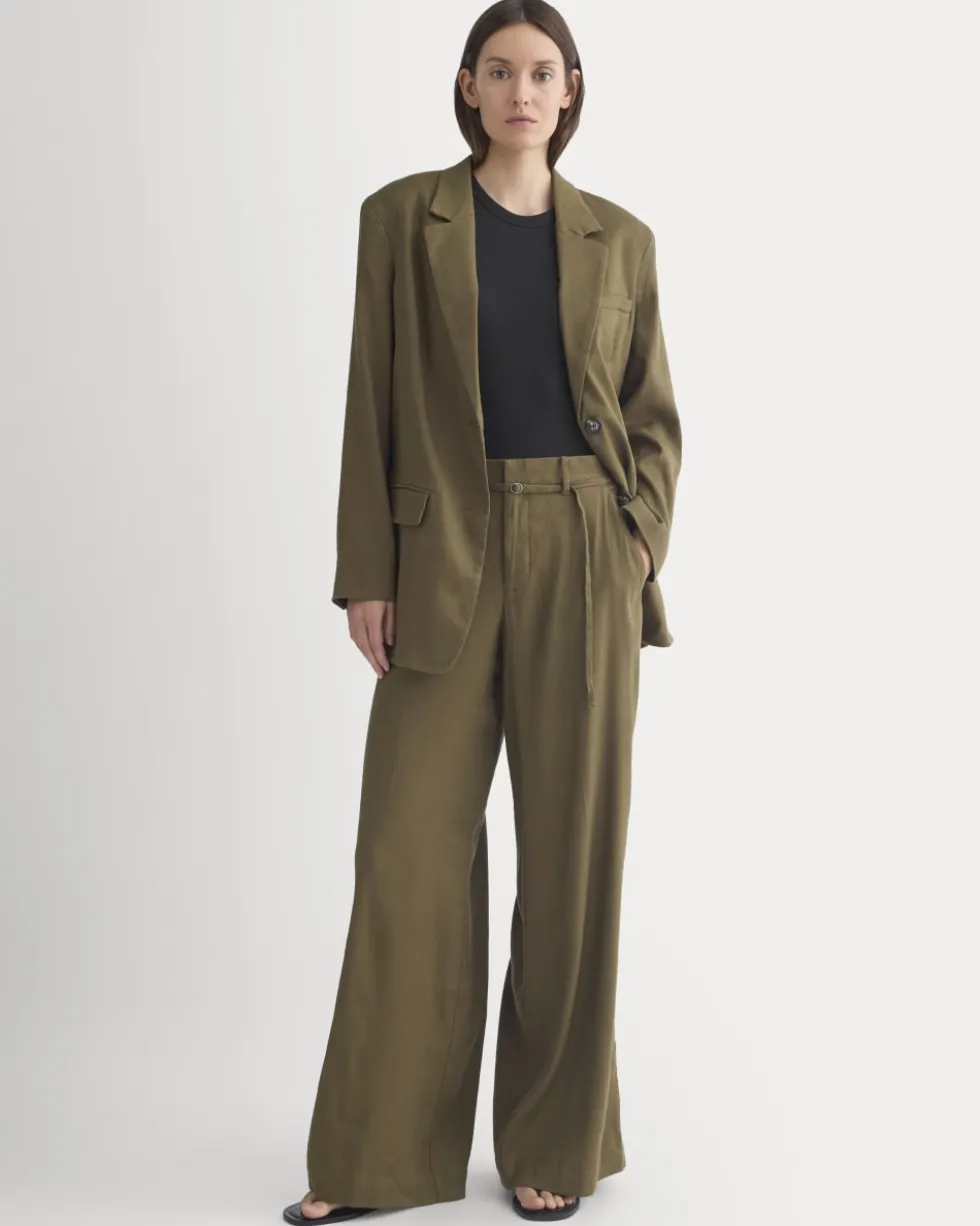 Wide-Leg Belted Pant in Stretch Linen