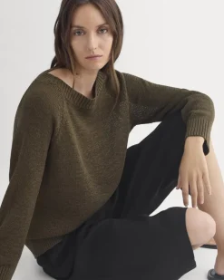 Wide-Neck Crew Sweater in Tape Yarn