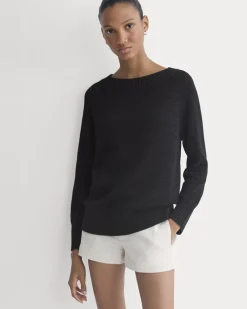 Wide-Neck Crew Sweater in Tape Yarn