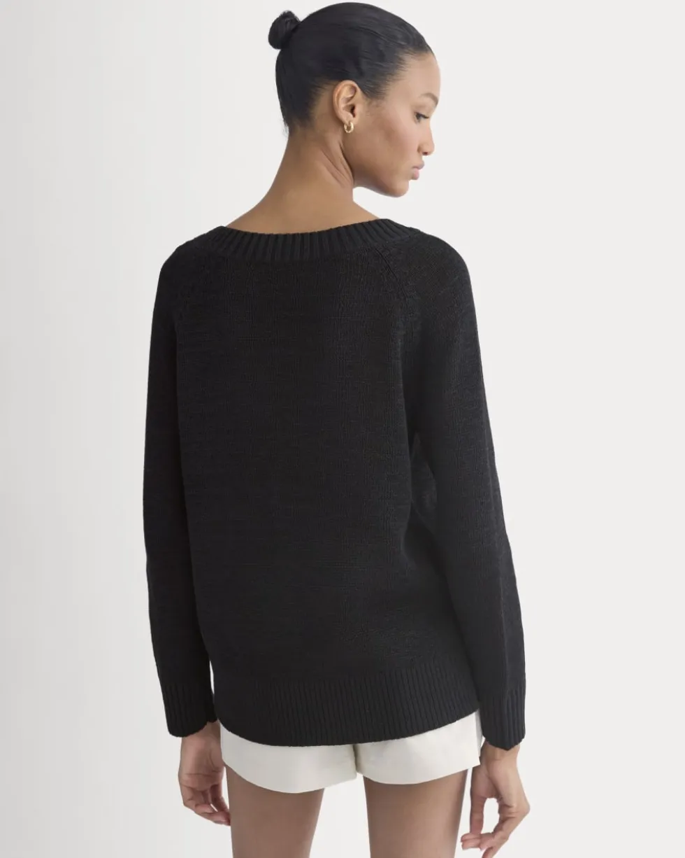 Wide-Neck Crew Sweater in Tape Yarn