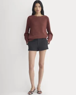 Wide-Neck Crew Sweater in Tape Yarn