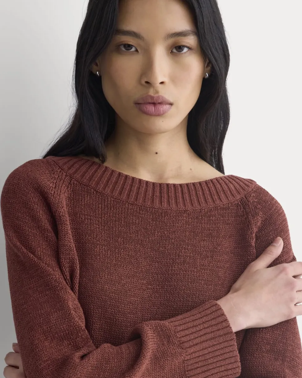 Wide-Neck Crew Sweater in Tape Yarn