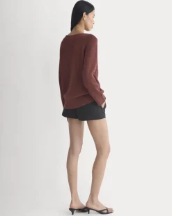 Wide-Neck Crew Sweater in Tape Yarn