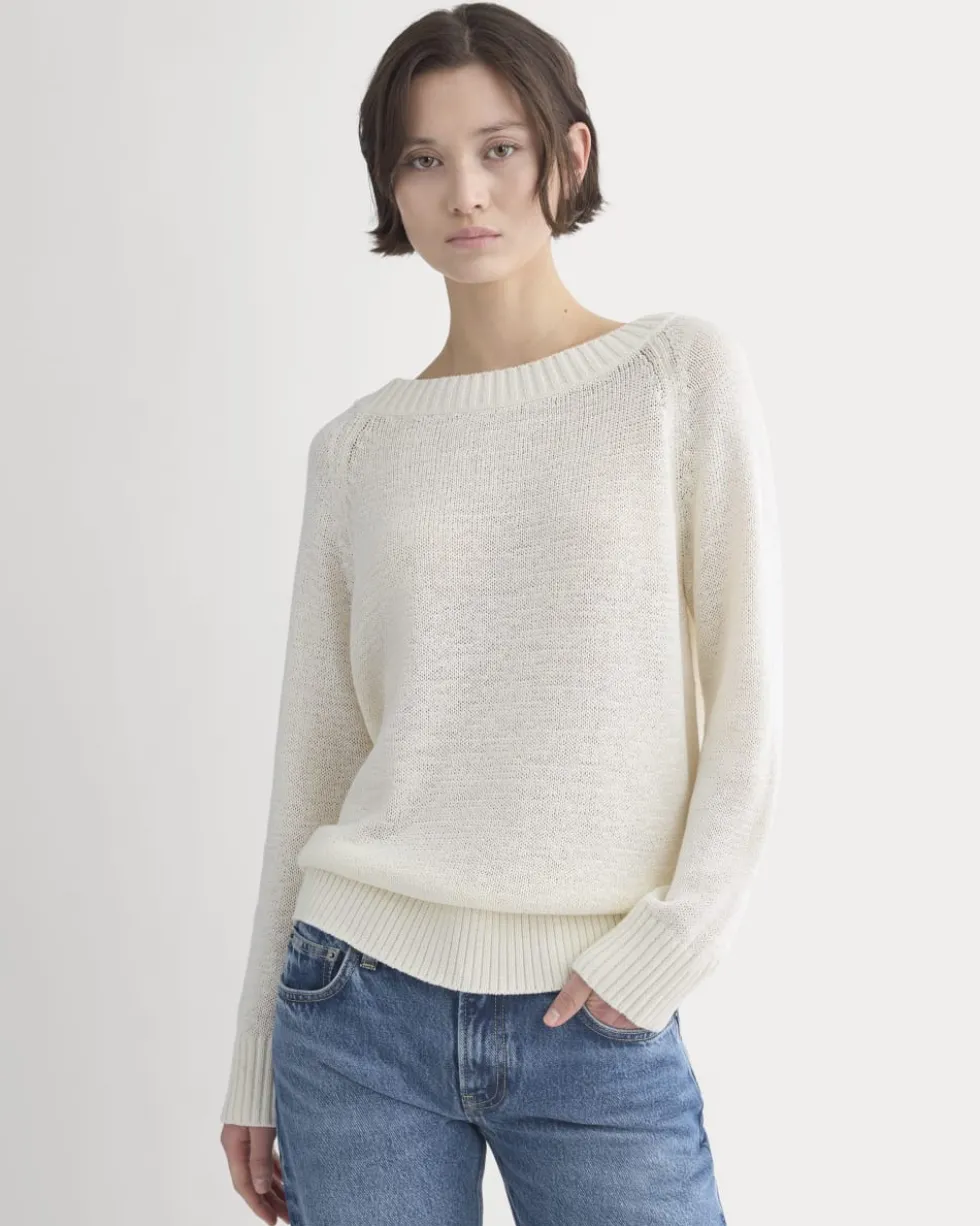 Wide-Neck Crew Sweater in Tape Yarn